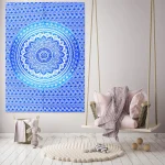 Indian Blue Ombre Mandala Print Tapestry