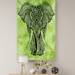 Indian Decor Mandala Tapestry Green Elephant Poster