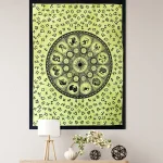Indian Decorative Astrology Mandala Green Tapestry