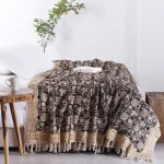 Indian Hand Block Floral Beige & Black Cotton Sofa Throw