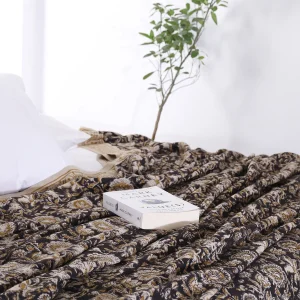 Indian Hand Block Floral Beige & Black Cotton Sofa Throw - Image 3