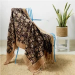 Indian Hand Block Floral Beige & Black Cotton Sofa Throw - Image 2