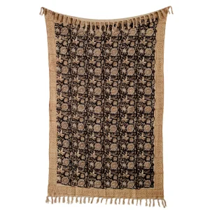 Indian Hand Block Floral Beige & Black Cotton Sofa Throw - Image 5