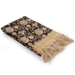 Indian Hand Block Floral Beige & Black Cotton Sofa Throw - Image 4