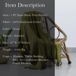 Indian Hand Block Print Green Throw - Image 6