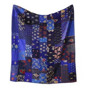 Indian Handmade Patchwork Kantha Quilt Blue Throw - Image 3