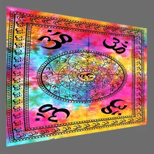 Indian Multi Tie Dye Om Chakra Tapestry - Image 3