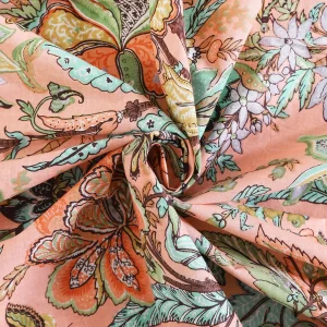 Indian Pink Floral Print Cotton Running Fabric - Image 2