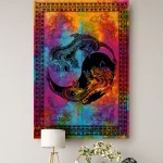 Indian Tie Dye Dragon Print Cotton Tapestry