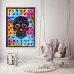 Indian Tie Dye Human Skull Print Tapestry