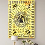 Indian Yellow Om Buddha Print Cotton Tapestry