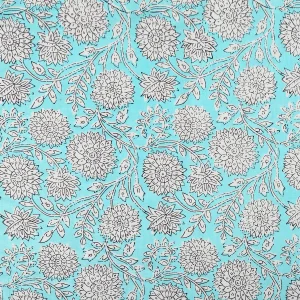 Loose Swing Dressmaking Cotton Fabric Turquoise Floral - Image 4