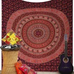 Maroon Elephant Mandala Printed Wall Hanging Tapestry
