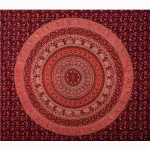 Maroon Elephant Mandala Printed Wall Hanging Tapestry - Image 2