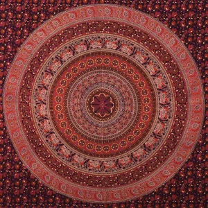 Maroon Elephant Mandala Printed Wall Hanging Tapestry - Image 3