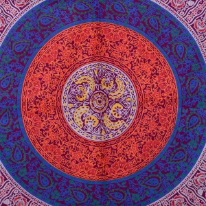 Maroon Mandala Printed Cotton Wall Hanging Tapestry - Image 3
