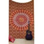 Maroon Peacock Feather Mandala Printed Single Bed Sheet