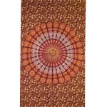 Maroon Peacock Feather Mandala Printed Single Bed Sheet - Image 2