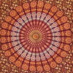 Maroon Peacock Feather Mandala Printed Single Bed Sheet - Image 3