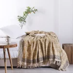 Mud Cloth Throw Indian Brown Beige Floral Print Sofa Throw