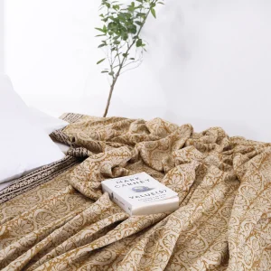 Mud Cloth Throw Indian Brown Beige Floral Print Sofa Throw - Image 4