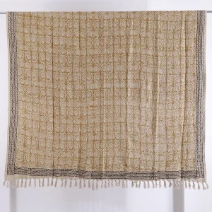 Mud Cloth Throw Indian Brown Beige Floral Print Sofa Throw - Image 6