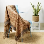 Mud Cloth Throw Indian Brown Beige Floral Print Sofa Throw - Image 2
