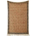 Mud Cloth Throw Indian Brown Beige Floral Print Sofa Throw - Image 5