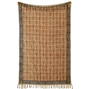 Mud Cloth Throw Indian Brown Beige Floral Print Sofa Throw - Image 5