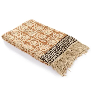 Mud Cloth Throw Indian Brown Beige Floral Print Sofa Throw - Image 3