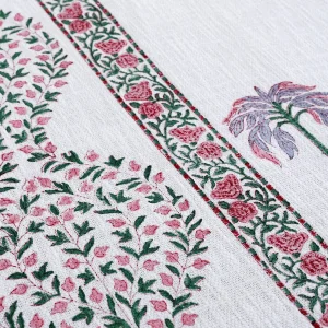 Mughal Floral Block Print Bed Cover With Pillow Set - Image 4