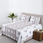 Mughal Floral Block Print Bed Cover With Pillow Set - Image 2