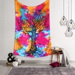 Multi Color Tree of Life Tie Dye Printed Bedsheet