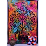 Multi Elephant Tree of Life Printed Tapestry Bed Cover