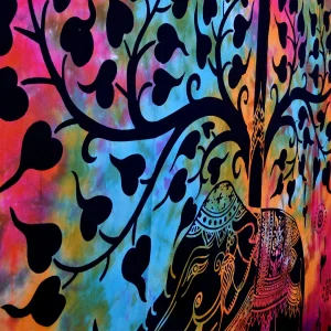 Multi Elephant Tree of Life Printed Tapestry Bed Cover - Image 3
