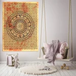 Yellow Elephant Mandala Print Cotton Tapestry