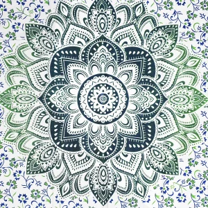 Ombre Mandala Printed Tapestry Green Twin size Bed Cover - Image 3