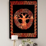 Orange Celtic Tree Of Life Print Tapestry