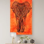 Orange Cotton Elephant Printed Small Hanging Wall
