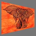 Orange Cotton Elephant Printed Small Hanging Wall - Image 3