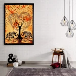 Orange Elephant Heart Tree of Life Printed Wall Hanging