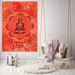 Orange Lord Buddha Tapestry Indian Wall Hanging