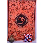 Orange Om Mandala Print Cotton Tapestry