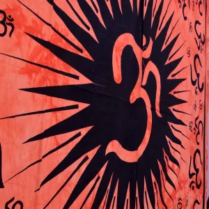 Orange Om Mandala Print Cotton Tapestry - Image 3