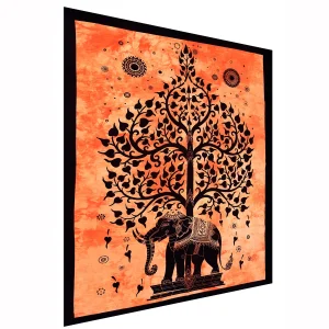 Orange Wall Hanging Tree Of Life Elephant Tapestry - Image 3