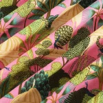 Pink Peacock Pavilion Print Cotton Fabric