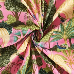 Pink Peacock Pavilion Print Cotton Fabric - Image 3