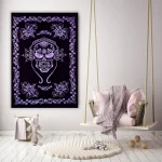 Purple Skull Skeleton Mandala Tapestry