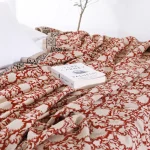 Red Beige Floral Printed Handloom Cotton Thorw - Image 3