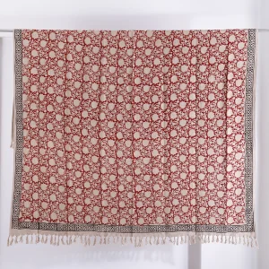 Red Beige Floral Printed Handloom Cotton Thorw - Image 6